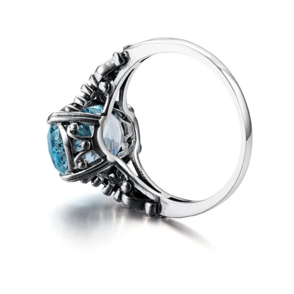 Damen-Ring aus 925er Sterlingsilber mit Aquamarin in Ovalform im Neo-Gotik Stil – Feiner Schmuck Geschenk