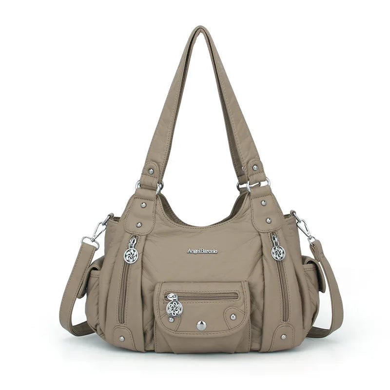 Damen-Schultertasche aus PU-Leder mit Reißverschluss und Mehrfachfächern Kompakter Alltagsbegleiter