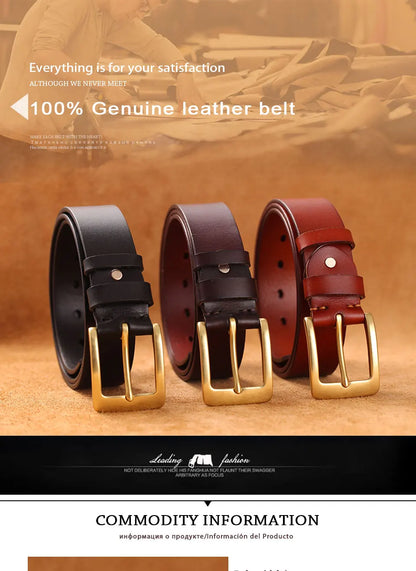 Herren Echtleder-Gürtel Messing-Stiftschnalle Kupfer 3,5 cm Rindsleder Jeans