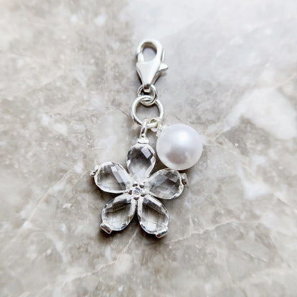 Damen-Charm-Anhänger Blume und Perle Frühling Club aus Sterlingsilber