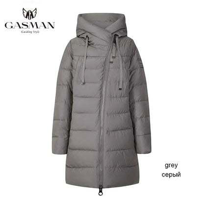 Lange Damen-Winterjacke mit Kapuze und Reißverschluss – modischer, warmer Bio-Parka im Slim-Fit-Design