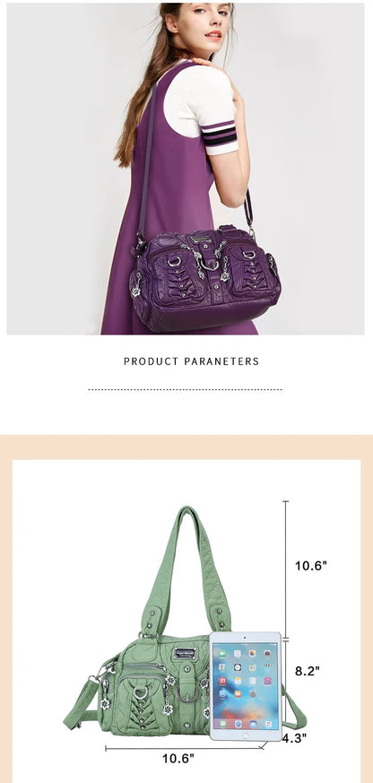 Damen-Satchel-Handtasche aus PU-Leder mit Reißverschluss und viel Stauraum für Alltag und Freizeit