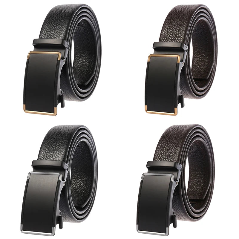 Herren-Gürtel aus Leder mit automatischem Schnallenverschluss, Breite 3,5 cm, Länge 100–130 cm