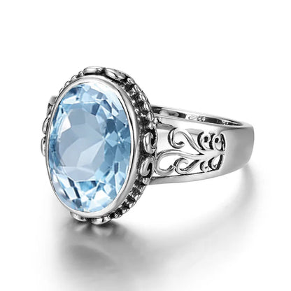 Damen-Ring Mit Aquamarin Stein 10x14mm Aus 925er Sterlingsilber Hypoallergen Schmuck Geschenk