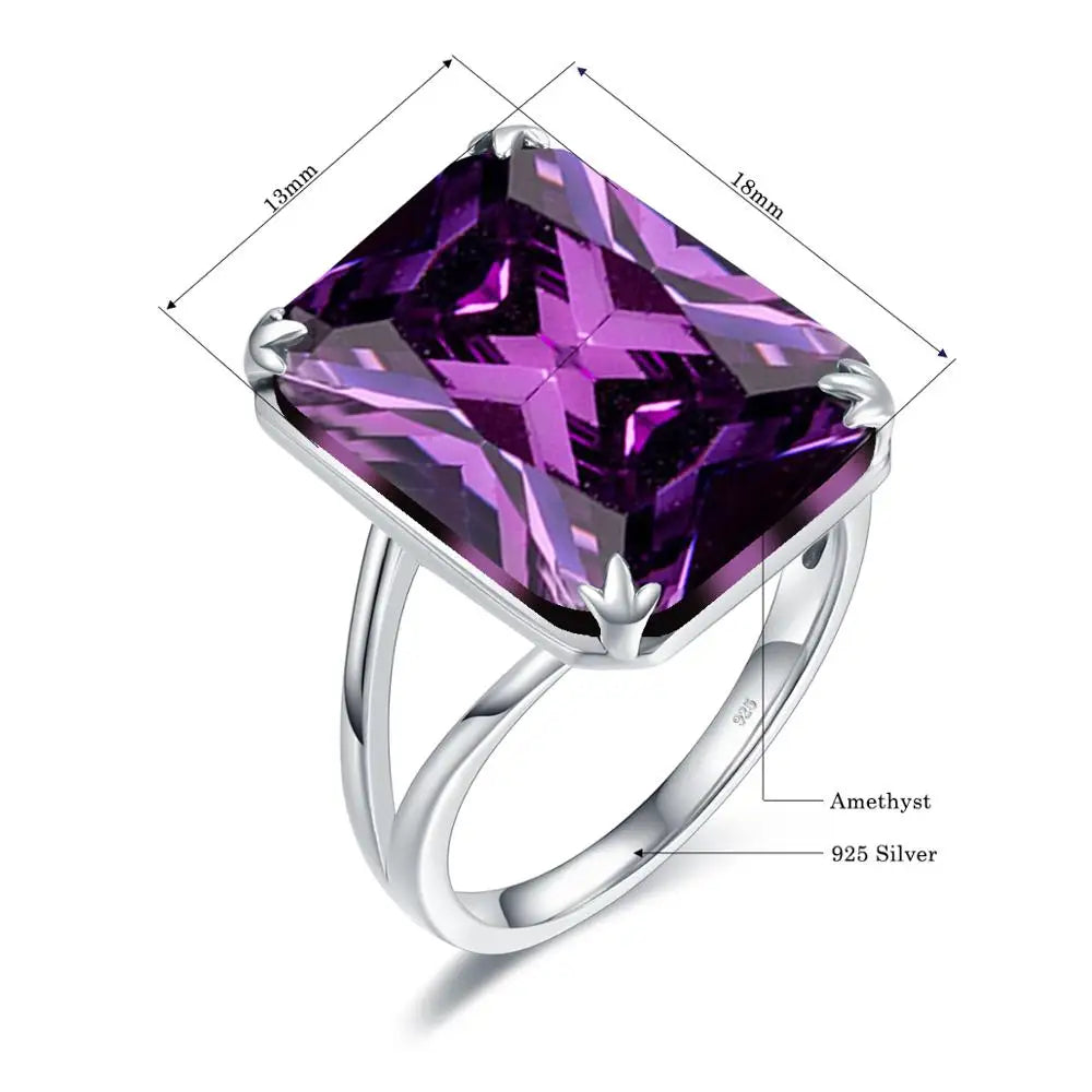 Damen-Amethyst-Ring aus 925er Sterlingsilber mit rechteckigem Stein 13x18 mm Feines Schmuckstück