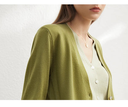 Damen-Strickjacke V-Ausschnitt dünn locker Patchwork Sommer