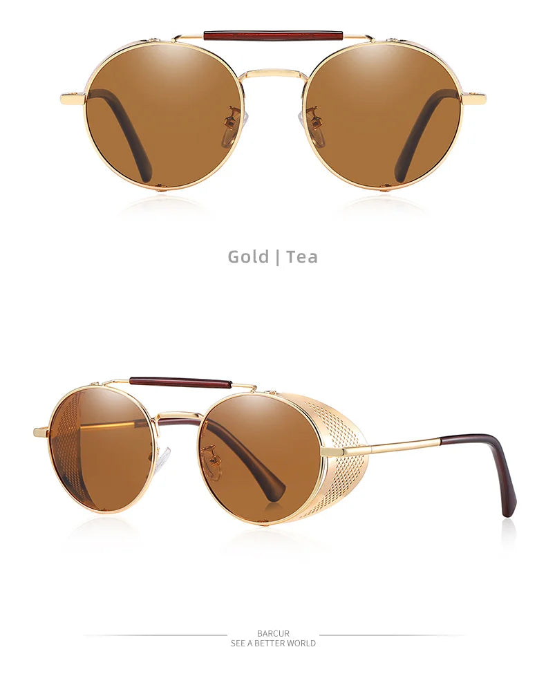 Sonnenbrille Steampunk rund polarisiert UV400 Vintage Herren Damen