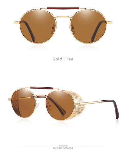Sonnenbrille Steampunk rund polarisiert UV400 Vintage Herren Damen