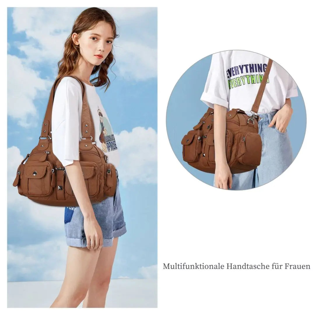 Damen-Schultertasche aus PU-Leder in kompakter Bauweise mit Angenehmer Haptik und Mehrfachfächern