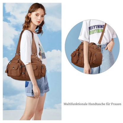 Damen-Schultertasche aus PU-Leder in kompakter Bauweise mit Angenehmer Haptik und Mehrfachfächern