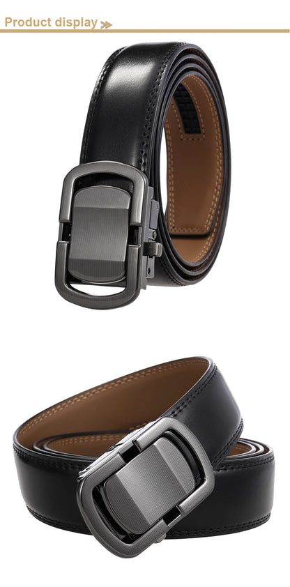 Herren-Gürtel aus Leder, 3,5 cm Breite, Natur-Rindsleder, Automatik-Schnalle, geeignet für formelle Anlässe