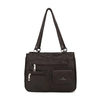 Damen-Handtasche Vintage Schultertasche mit Mehrfachfächern und große Kapazität für iPad und Smartphone
