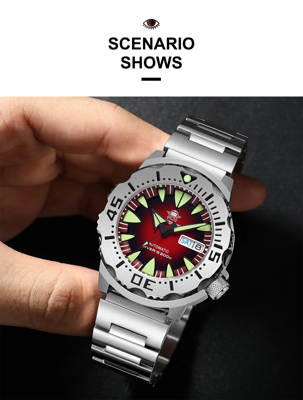 ADDIESDIVE AD2103 Men Monster Watch Luminous Sapphire Glass Blue Dial NH36 Diver 316L Stainless Steel Mechanical Watches