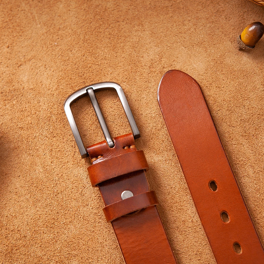Herren Echtleder-Gürtel Vintage Cowboy-Stil 3,8 cm Rindsleder Braun Luxus Designer