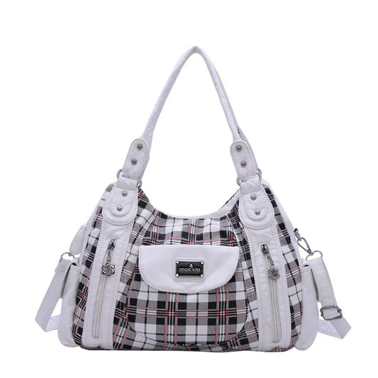 Damen-Handtasche Große Kapazität Kariertes Muster Schultertasche mit Reißverschluss Alltagstauglich