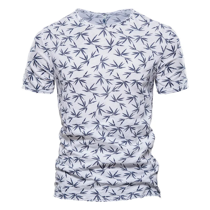 Herren T-Shirt im Hawaii-Stil aus 100 Prozent Baumwolle mit Oansatz Druck
