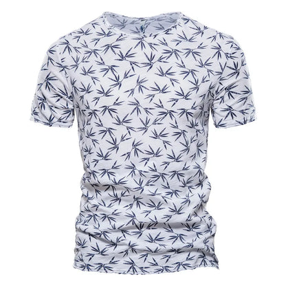Herren T-Shirt im Hawaii-Stil aus 100 Prozent Baumwolle mit Oansatz Druck