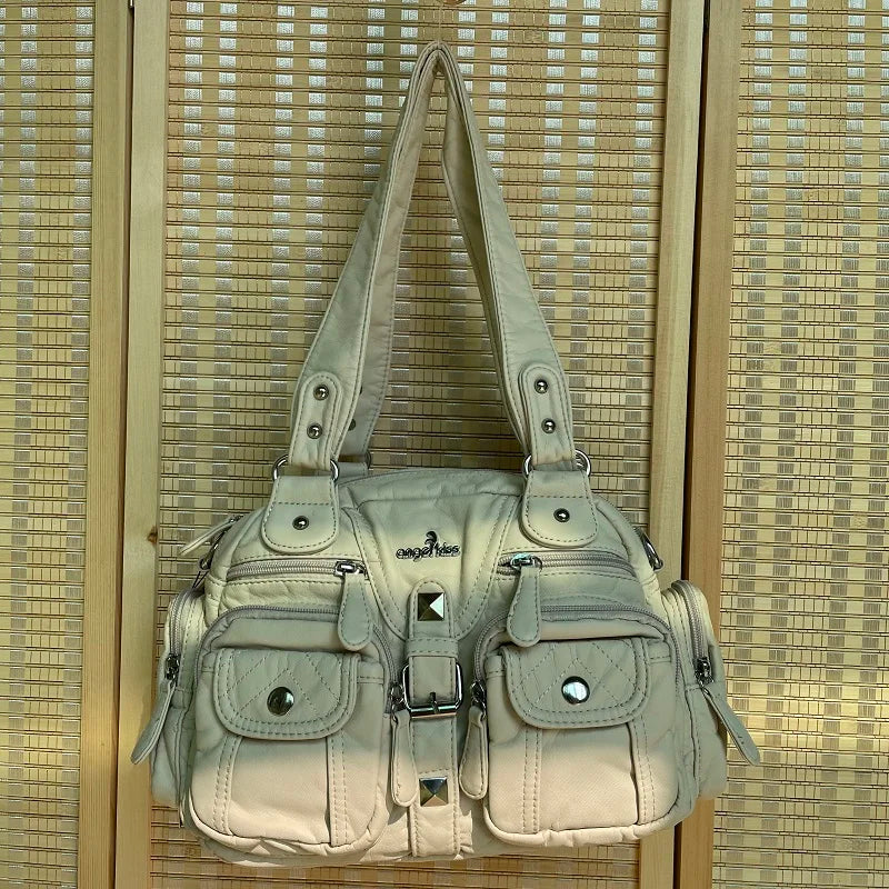 Damen-Schultertasche aus PU-Leder in kompakter Bauweise mit Angenehmer Haptik und Mehrfachfächern