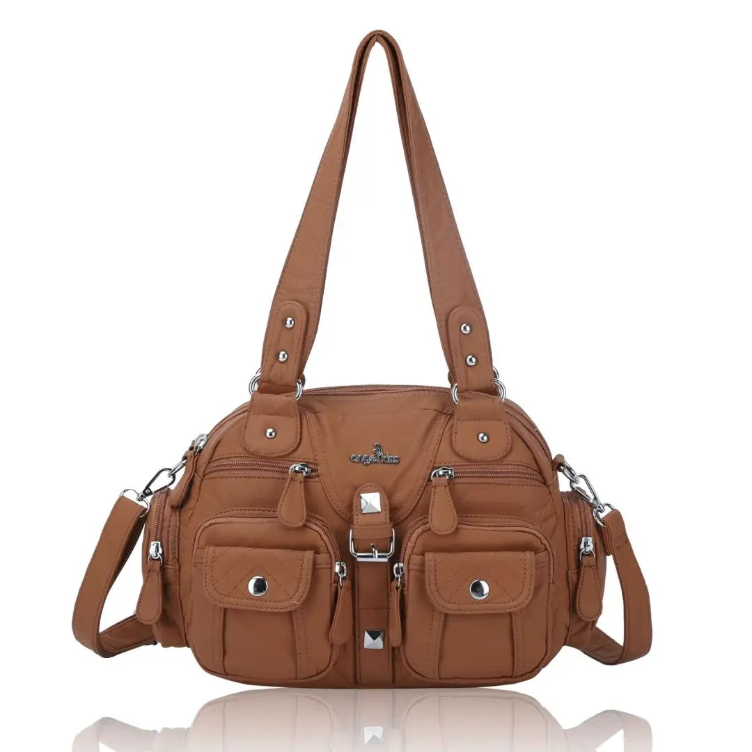 Damen-Schultertasche aus PU-Leder in kompakter Bauweise mit Angenehmer Haptik und Mehrfachfächern