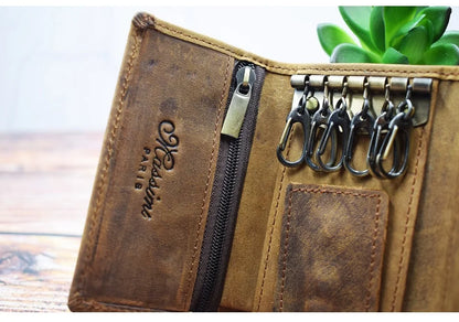 Unisex-Schlüsselmappe Multifunktionaler Organizer aus echtem Rindsleder Kompakt und Praktisch