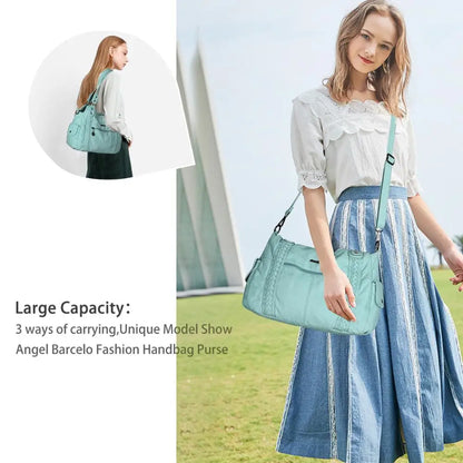 Damen-Handtasche aus PU-Leder mit Mehrfachfächern und Reißverschluss und verstellbarem Schultergurt