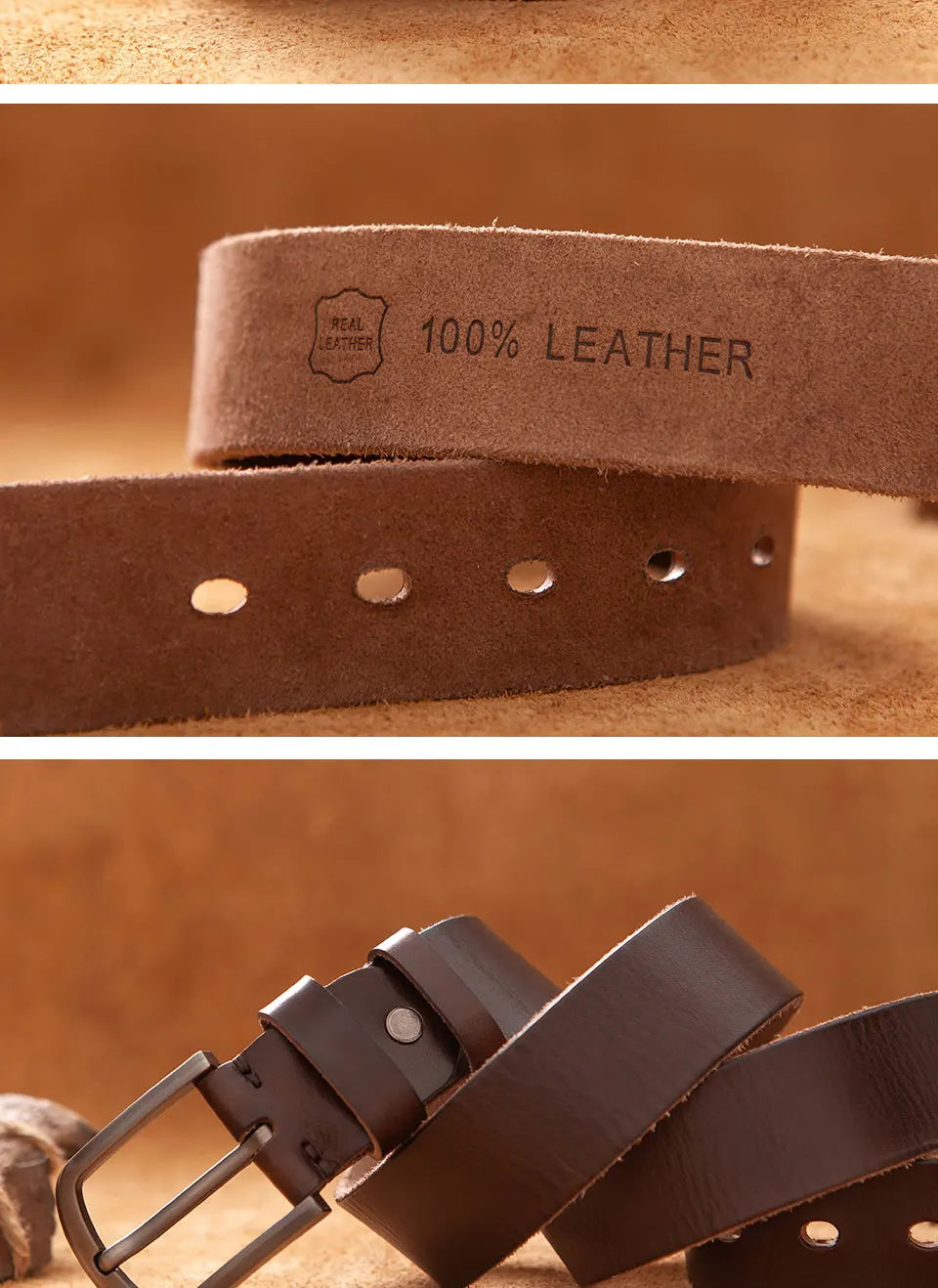 Herren Echtleder-Gürtel Vintage Cowboy-Stil 3,8 cm Rindsleder Braun Luxus Designer