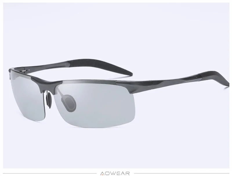 AOWEAR Aluminium Polarisierte Photochrome Sonnenbrille Männer Luxus Qualität Randlose Chameleon Gläser Männlichen Tag Nacht Fahren Sonnenbrille