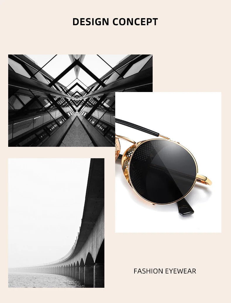 Sonnenbrille Steampunk rund polarisiert UV400 Vintage Herren Damen