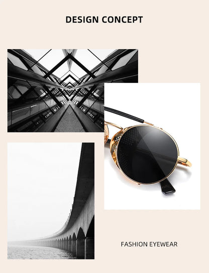 Sonnenbrille Steampunk rund polarisiert UV400 Vintage Herren Damen
