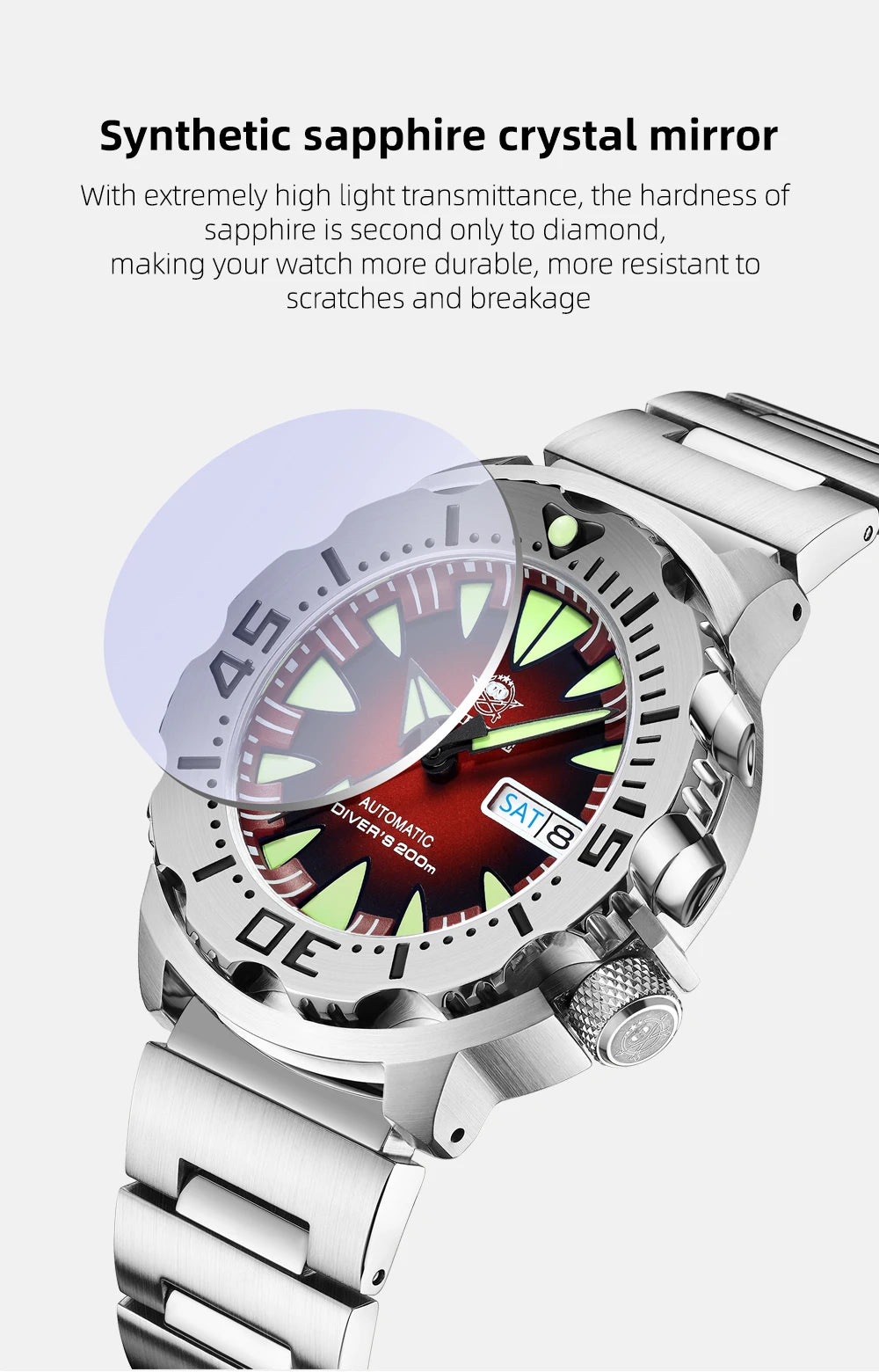 ADDIESDIVE AD2103 Men Monster Watch Luminous Sapphire Glass Blue Dial NH36 Diver 316L Stainless Steel Mechanical Watches