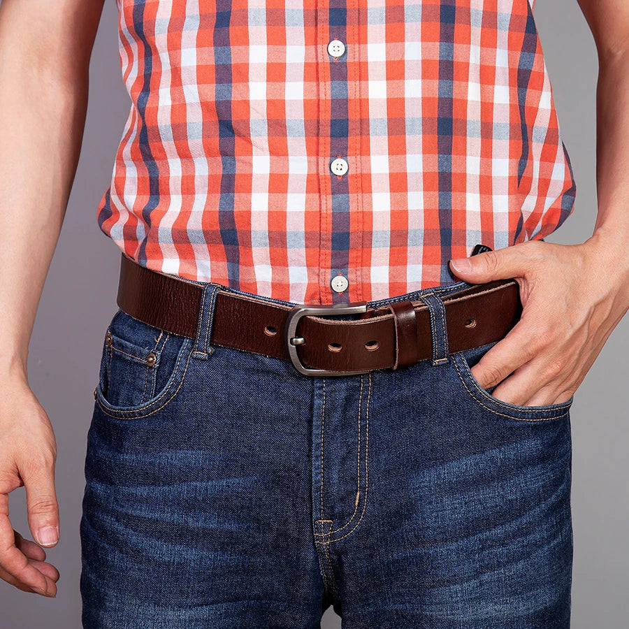 Herren Echtleder-Gürtel Vintage Cowboy-Stil 3,8 cm Rindsleder Braun Luxus Designer