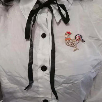 Brosche Hahn Emaille Kristall Tier farbenfroh Geschenk Damen