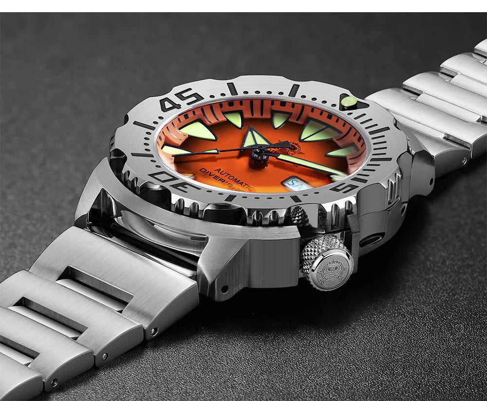 ADDIESDIVE AD2103 Men Monster Watch Luminous Sapphire Glass Blue Dial NH36 Diver 316L Stainless Steel Mechanical Watches