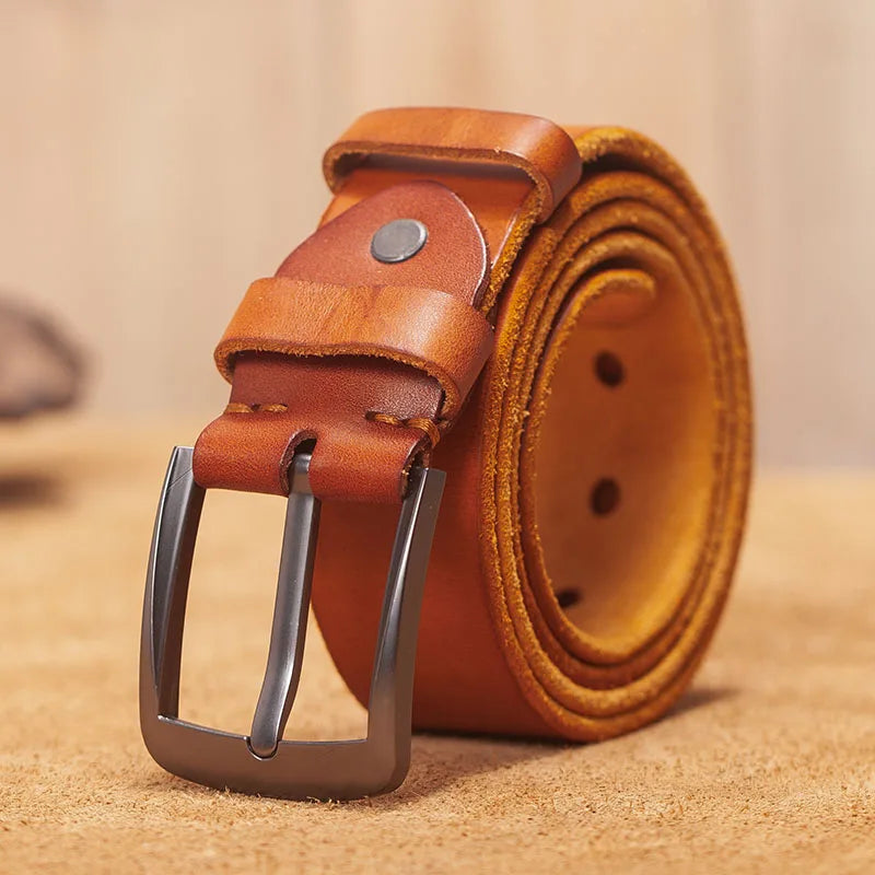 Herren Echtleder-Gürtel Retro 3,8 cm Stiftschnalle Metall Top-Qualität Rindsleder