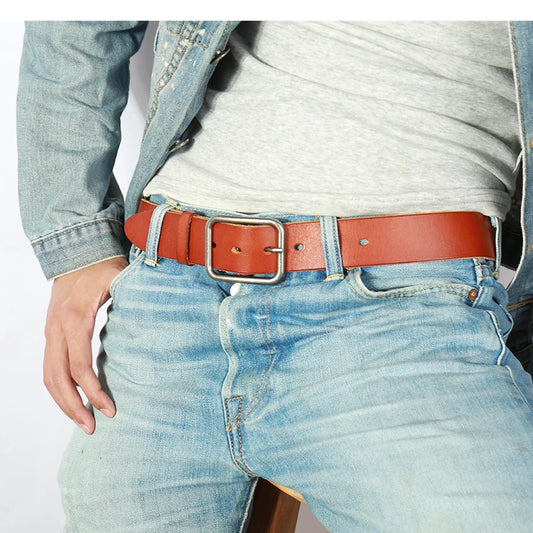 Herren 100% Echtleder-Gürtel Vintage 3,8 cm Stiftschnalle Rindsleder Jeans