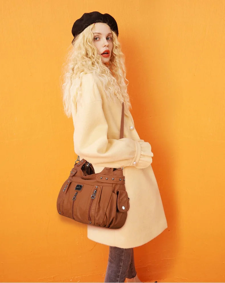 Damen-Schultertasche aus PU-Material Mit Großem Fassungsvermögen und Reißverschluss für Alltag und Freizeit