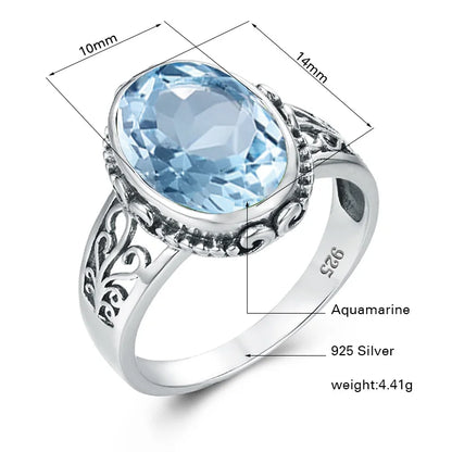 Damen-Ring Mit Aquamarin Stein 10x14mm Aus 925er Sterlingsilber Hypoallergen Schmuck Geschenk