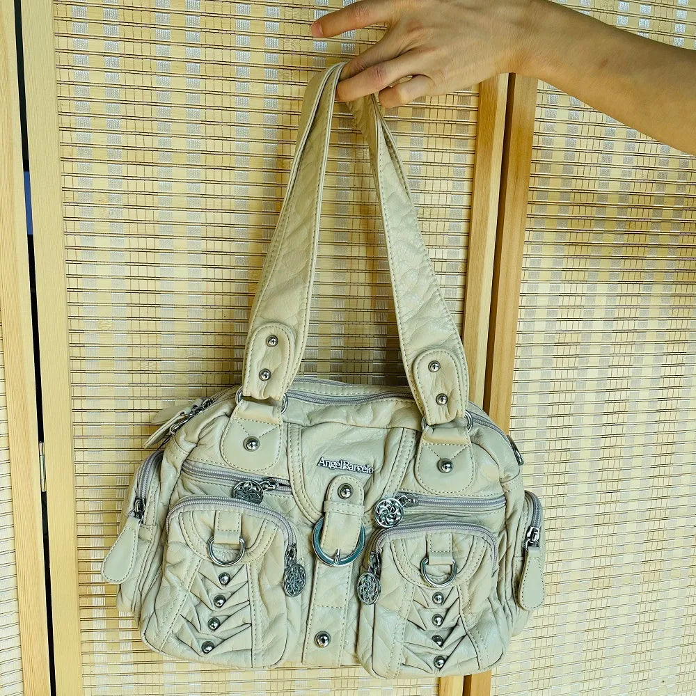 Damen-Satchel-Handtasche aus PU-Leder mit Reißverschluss und viel Stauraum für Alltag und Freizeit