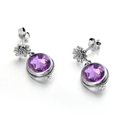 Damen-Ohrstecker Amethyst Ovaler Form 925er Silber Blüten-Design Feine Schmuckqualität
