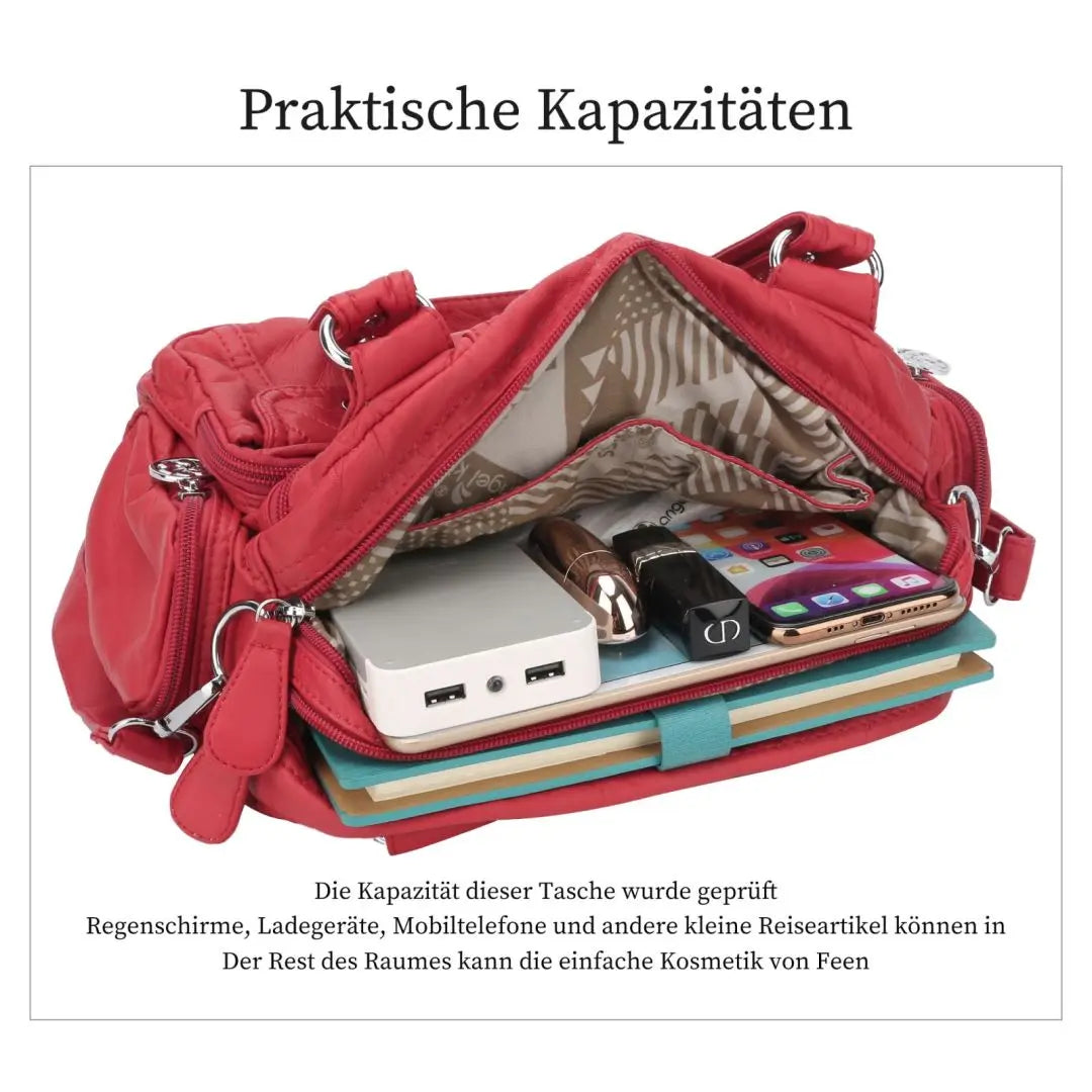Damen-Schultertasche aus PU-Leder in kompakter Bauweise mit Angenehmer Haptik und Mehrfachfächern