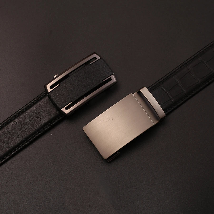 Herren Echtleder-Gürtel Automatik-Schnalle Schwarz 3,5 cm Verstellbar Rindsleder
