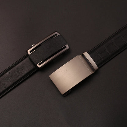 Herren Echtleder-Gürtel Automatik-Schnalle Schwarz 3,5 cm Verstellbar Rindsleder