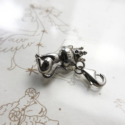 Damen-Charm-Anhänger Magic Cat mit Krone aus Sterlingsilber