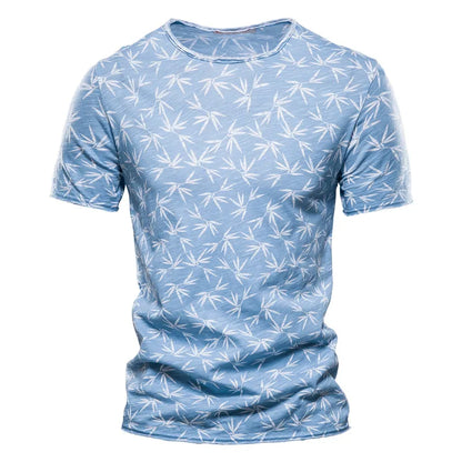Herren T-Shirt im Hawaii-Stil aus 100 Prozent Baumwolle mit Oansatz Druck