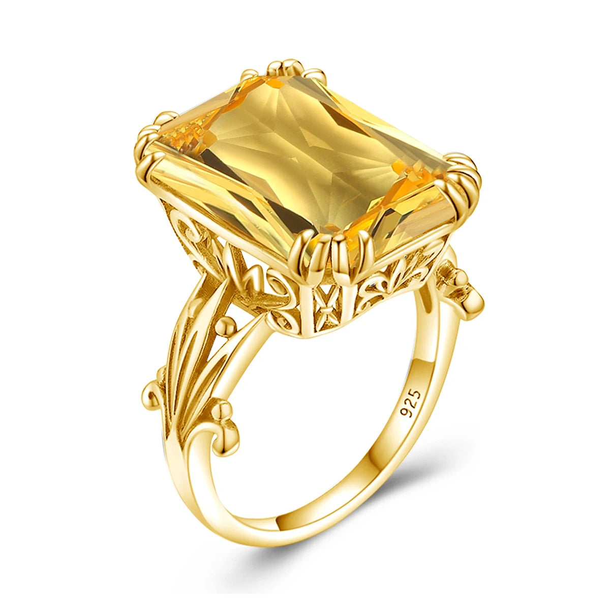 Damen-Ring aus 925er Silber mit großem rechteckigem Citrinstein für eleganten Alltagslook