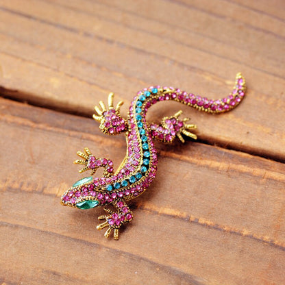 Brosche Eidechse Gecko Strass Vintage Metall Kleidung Party Damen