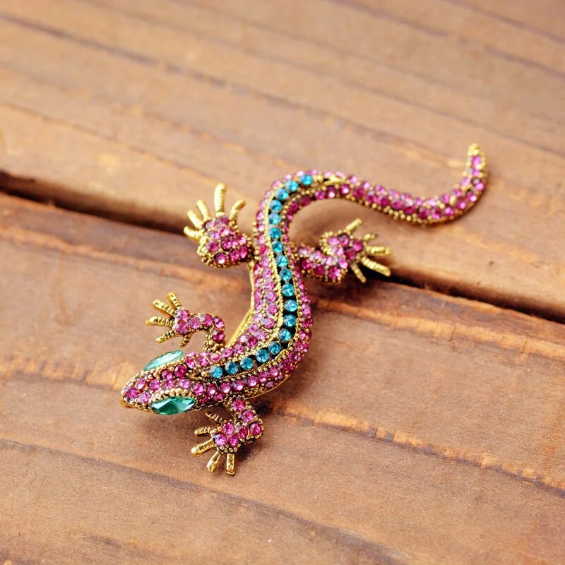 Brosche Eidechse Gecko Strass Vintage Metall Kleidung Party Damen