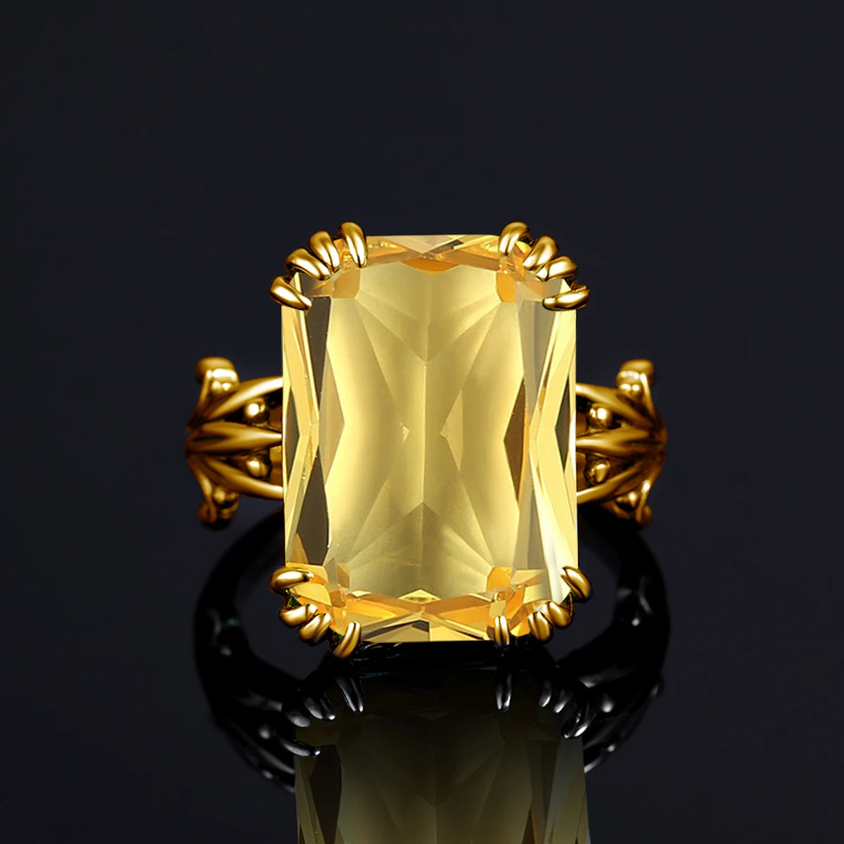 Damen-Ring aus 925er Silber mit großem rechteckigem Citrinstein für eleganten Alltagslook