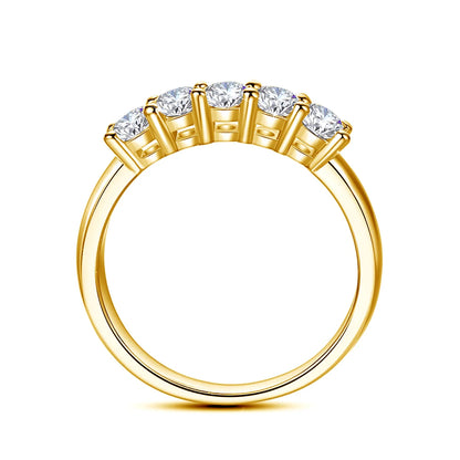 Damen-Ring aus 18K Gelbgold mit fünf Moissaniten und Echtheitszertifikat, Luxus Schmuckstück für Verlobung oder Hochzeit