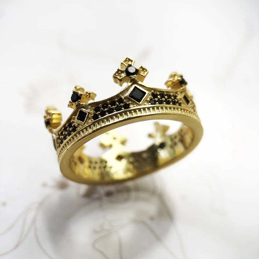 Damen-Ring königliche Krone golden viktorianisch aus Sterlingsilber
